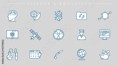 Science and Education concept line style vector icons set.