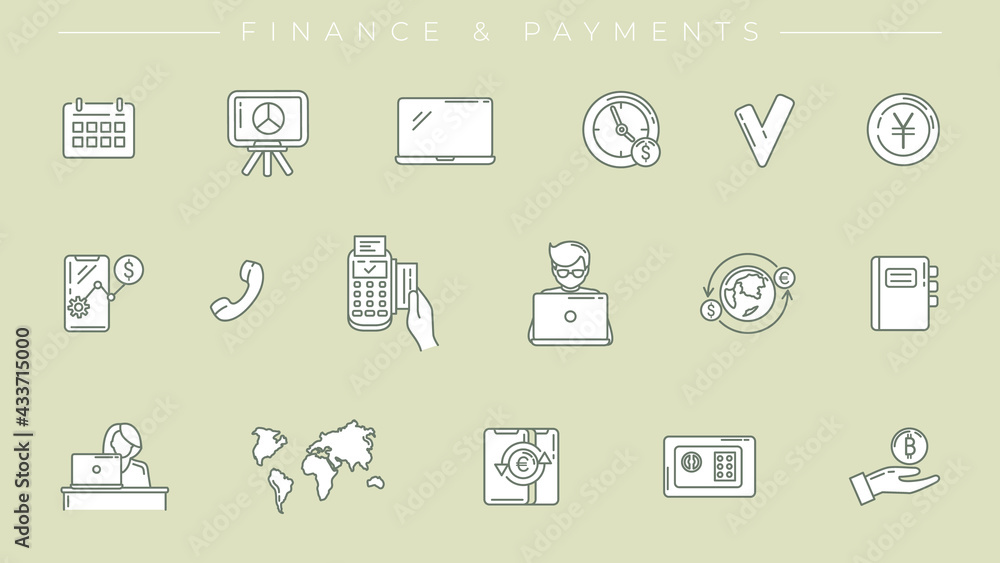 Finance and Payments concept line style vector icons set. Finance and Payments concept line style vector icons set.