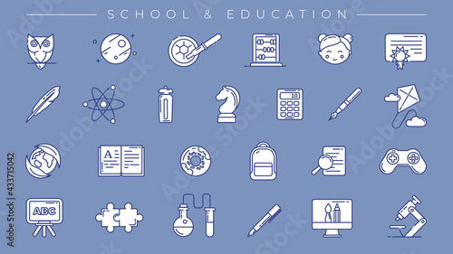 School and Education concept line style vector icons set.
