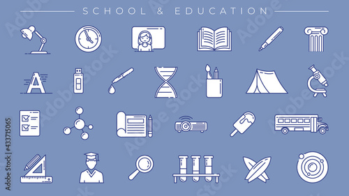 School and Education concept line style vector icons set.