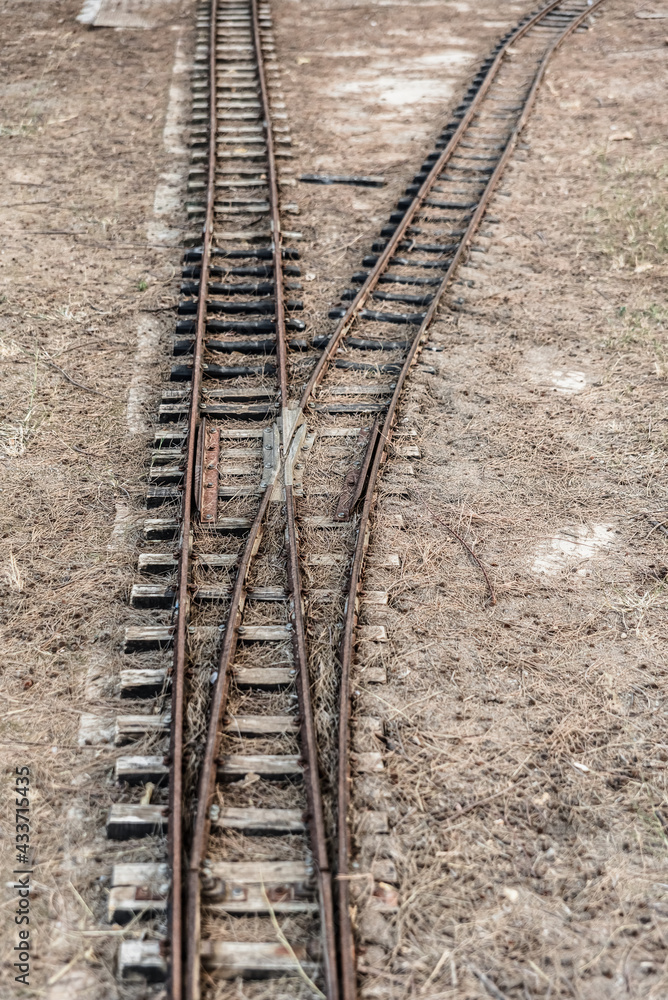 Small abandoned train tracks are a game for children. Small abandoned train tracks are a game for children.