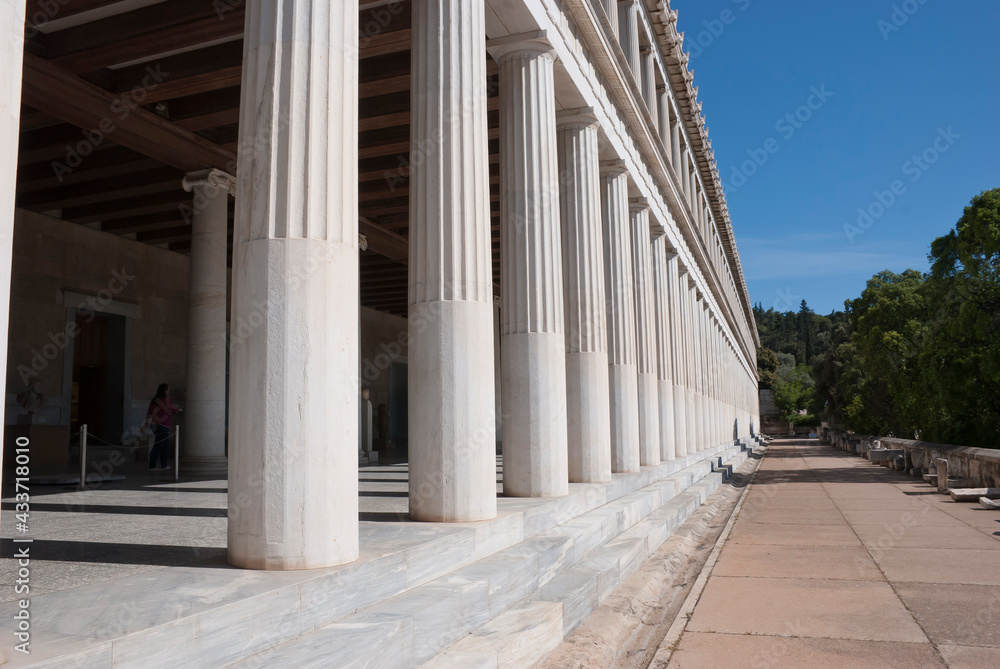 Athens, Greece / May 2021: The archaeological site of the Ancient Agora of Athens without tourists due to Corona virus restrictions.	