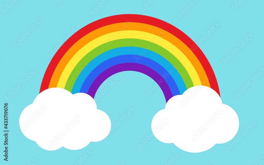 Great for fabric, textile. Rainbow with clouds illustration flat vector. Pride, lgbt style. Print for a t-shirt. Logo for the company. Banners for advertising.Weather element Great for fabric, textile. Rainbow with clouds illustration flat vector. Pride, lgbt style. Print for a t-shirt. Logo for the company. Banners for advertising.Weather element