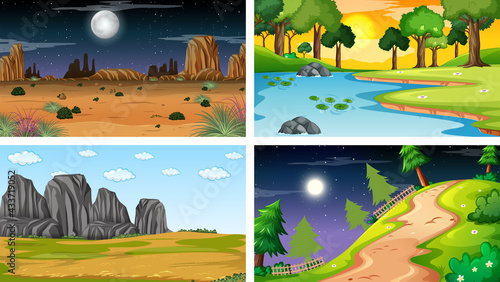 Four different scene of nature park and forest
