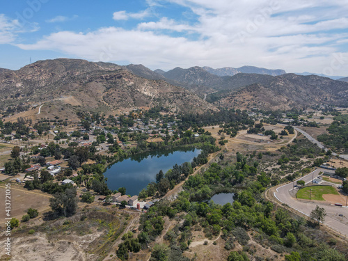 Aerial view of Lakeside suburb town with mountain on the background, San Diego, Southern California, USA  © Unwind