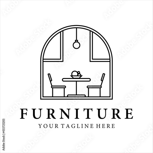 furniture logo line art vector illustration template icon design. dining room or kitchen interior logo concept label design