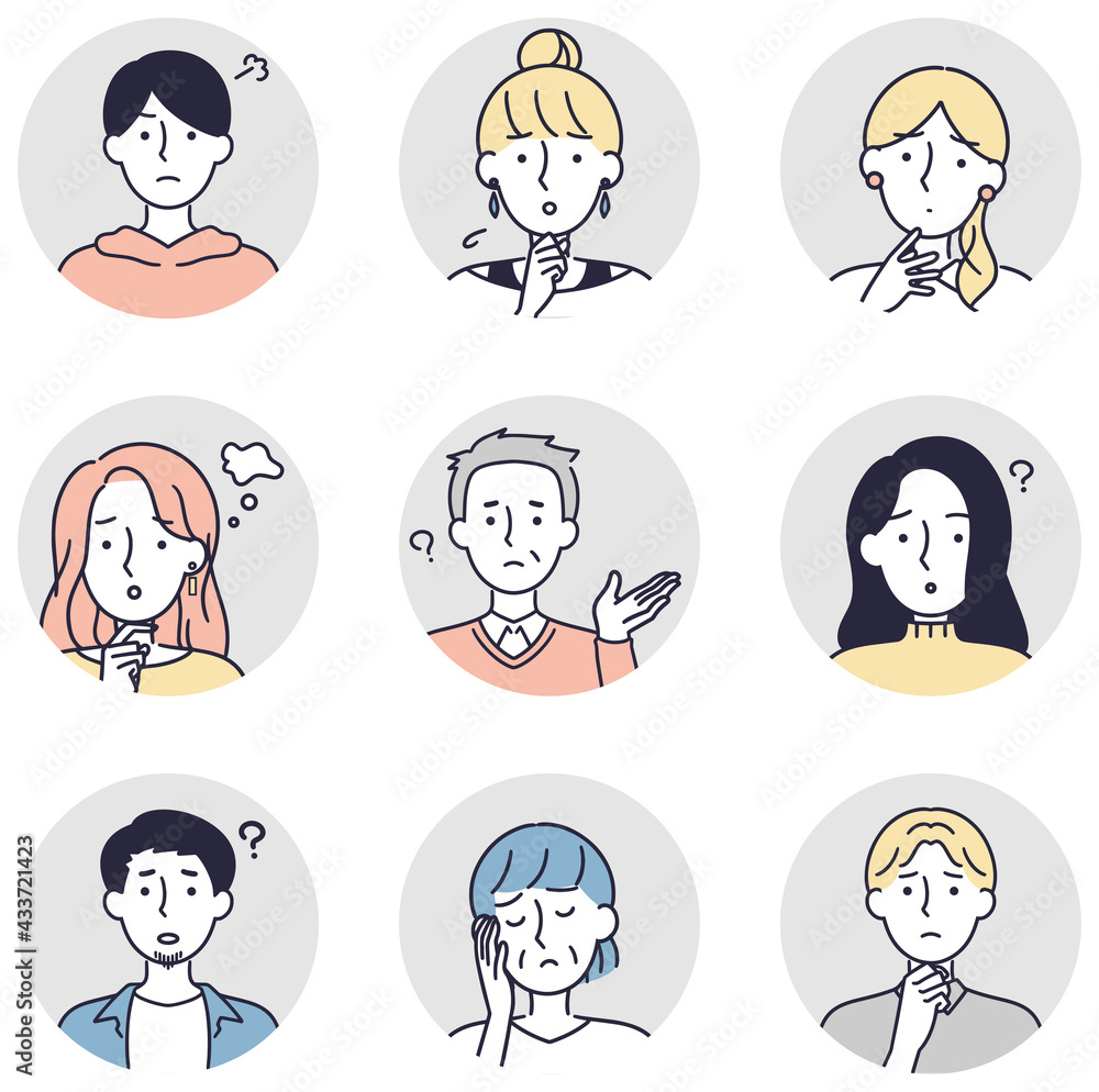 困り顔 男女セット シンプルイラスト 困り顔 男女セット シンプルイラスト
