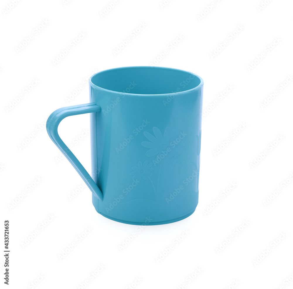 Colored plastic children mugs collection isolated on white background Colored plastic children mugs collection isolated on white background