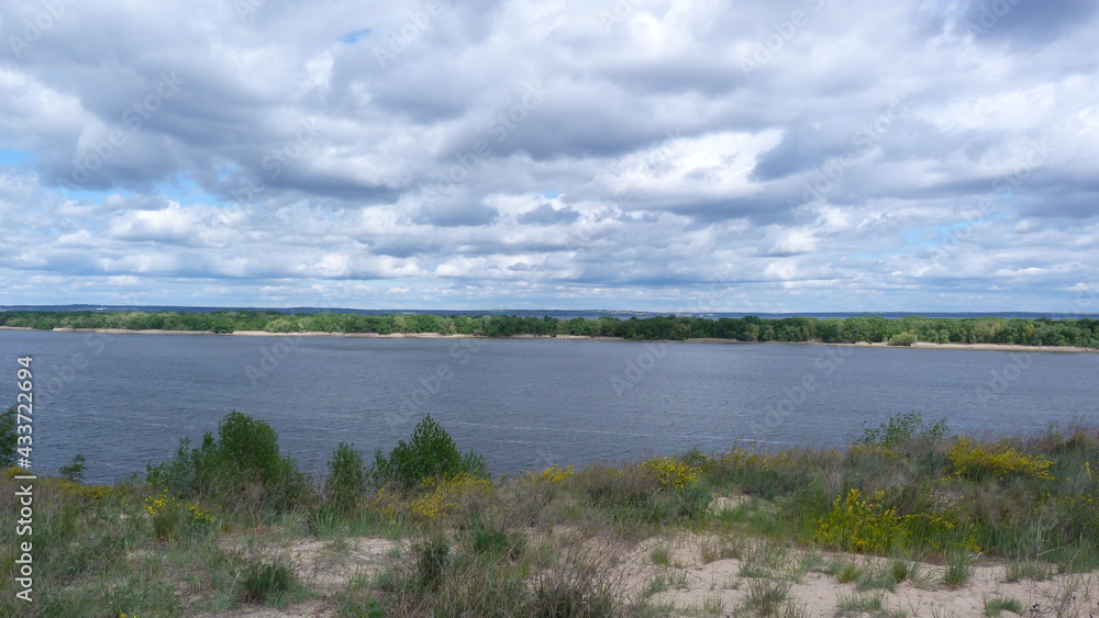 landscape with Dnieper river and clouds