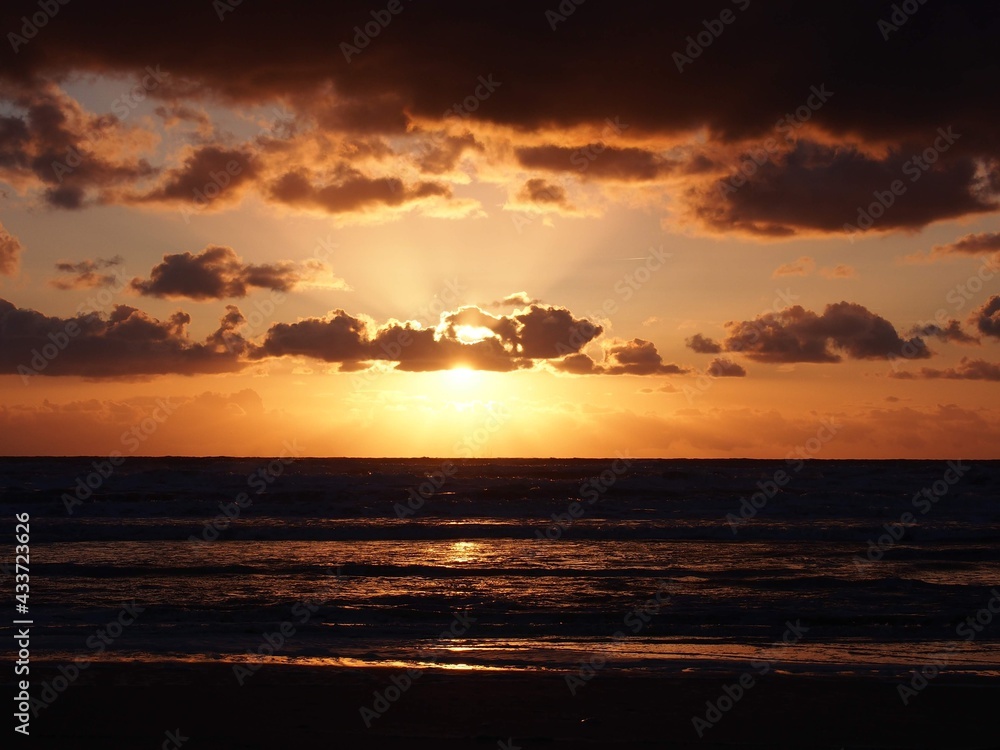 Sunset at a North Sea beach at Bloemendaal aan Zee