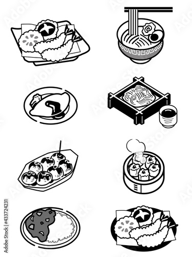 食べ物セット-モノクロピクトグラム