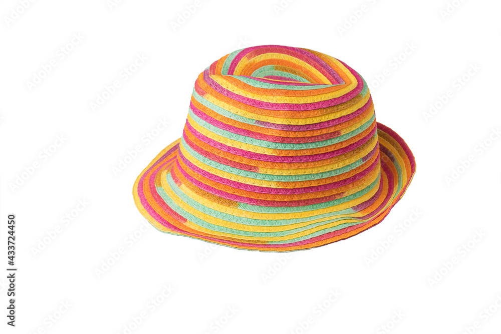 Beautiful multi-colored summer hat isolated on a white background. Beautiful multi-colored summer hat isolated on a white background.