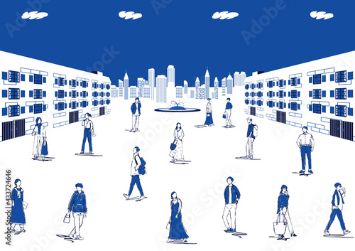 都市風景と若者