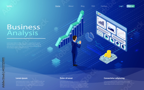 Financial administration concept. Data analysis concept with character. Business strategy, analysis data, Investment. Business success. Digital Data Analysis, Financial administration concept