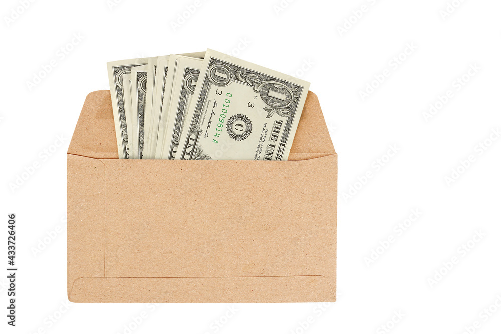 Dollar Money in brown envelope isolated on white background.Finance and business concept ,clipping path included. Dollar Money in brown envelope isolated on white background.Finance and business concept ,clipping path included.