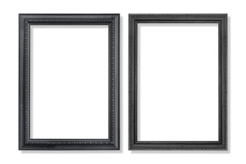 wooden picture black frame isolated on white background