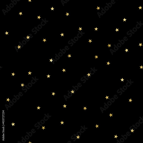 starry night sky gold glitter stars seamless pattern isolated on a black background © ProjectPixels