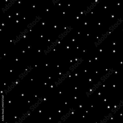starry night sky silver glitter stars seamless pattern isolated on a black background