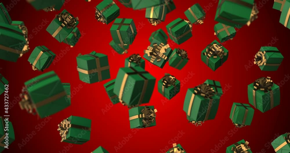 Green Gift Box Golden Ribbon falling slow motion Green Gift Box Golden Ribbon falling slow motion
