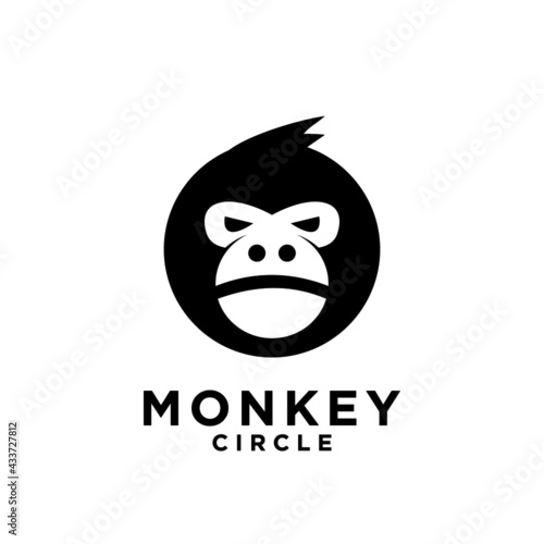 premium minimalism black monkey head on circle vector logo icon illustration design isolated background
