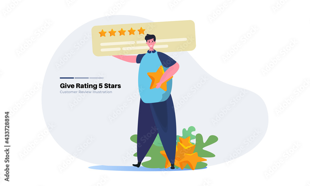 A man with 5 stars rating and review vector illustration A man with 5 stars rating and review vector illustration