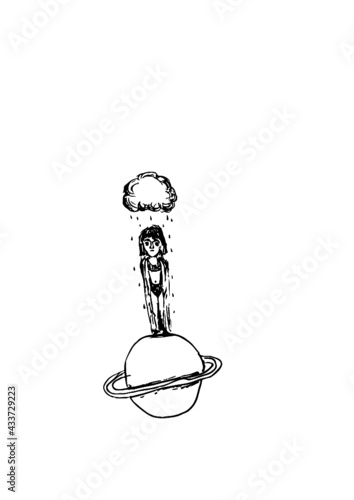 cute girl in the rain on a planet