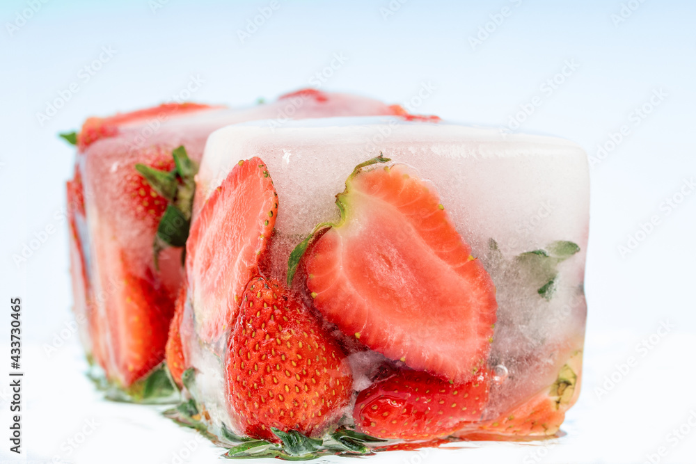 Frozen red strawberries