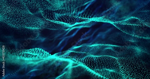 Abstract footage with wavy blue particles. Depth of field effect, blur effect, loop possible.