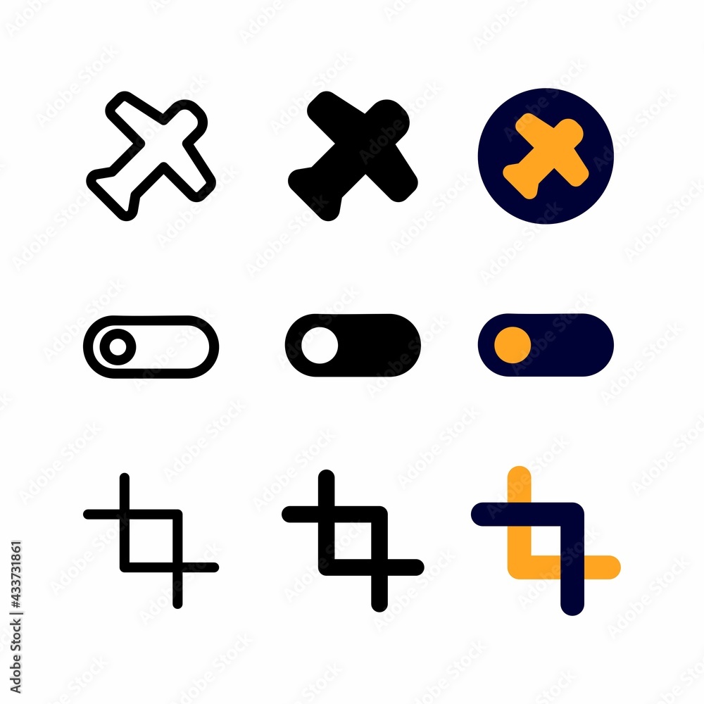 Obraz premium flight mode icon set with three style for presentation, banner, and social media