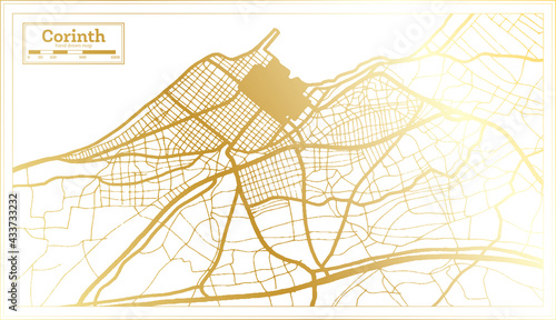 Corinth Greece City Map in Retro Style in Golden Color. Outline Map.