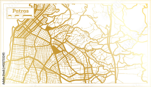 Patras Greece City Map in Retro Style in Golden Color. Outline Map.