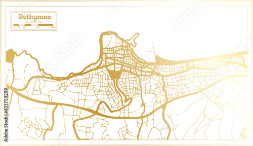Rethymno Greece City Map in Retro Style in Golden Color. Outline Map.