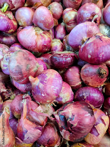 Red onions sold in supermarkets.