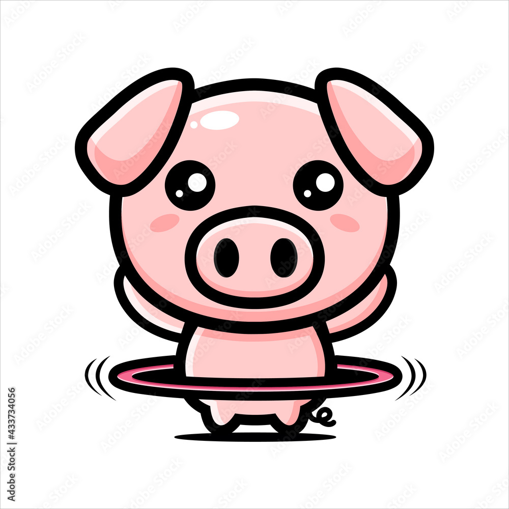 vector design of cute pig animal character playing hula hoop