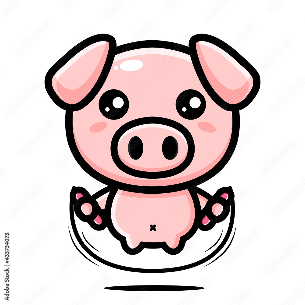 vector design of cute pig animal character playing jump rope vector design of cute pig animal character playing jump rope