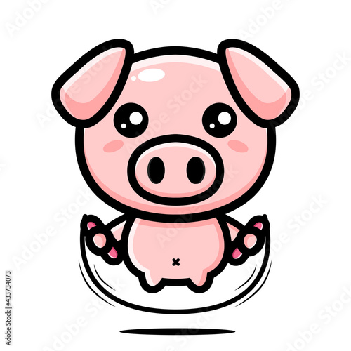 vector design of cute pig animal character playing jump rope