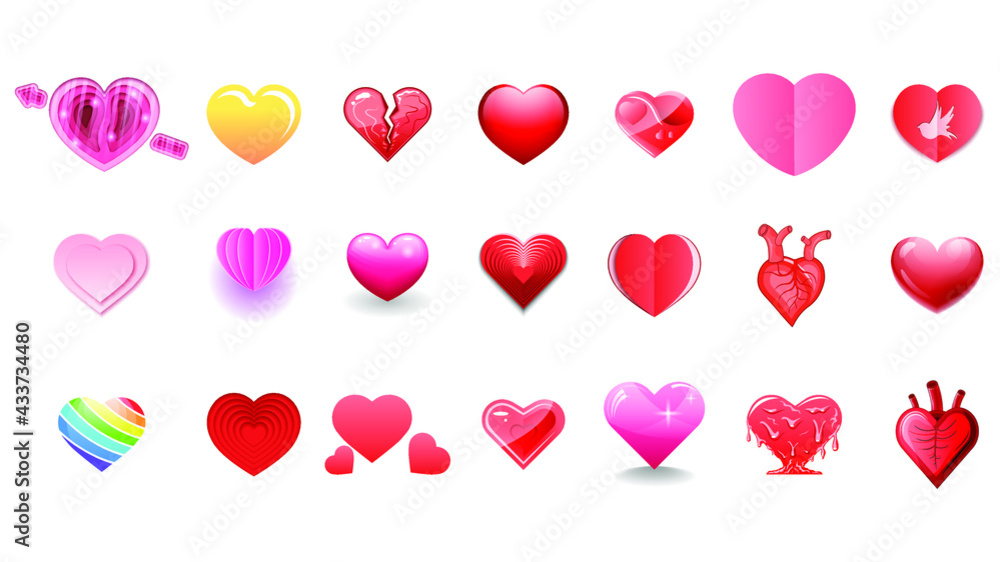 Set Abstract Collection Red Heart Love Romantic 14 February Valentine's Day Vector Design Style