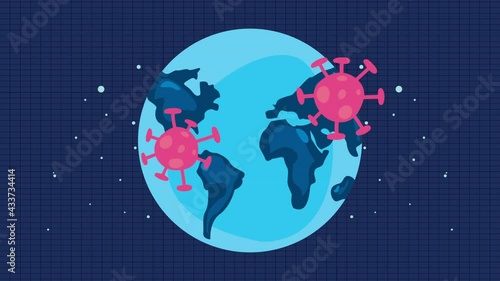 world planet earth and covid19 particles animation photo
