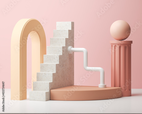 Geometric pastel color background  design for cosmetic or product display podium 3d render.
