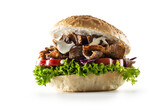 Veal isolated kebab burger looking tasty and served with juicy vegetables and yummy mayo