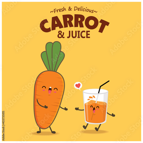 Vintage food poster design with carrot and juice character.