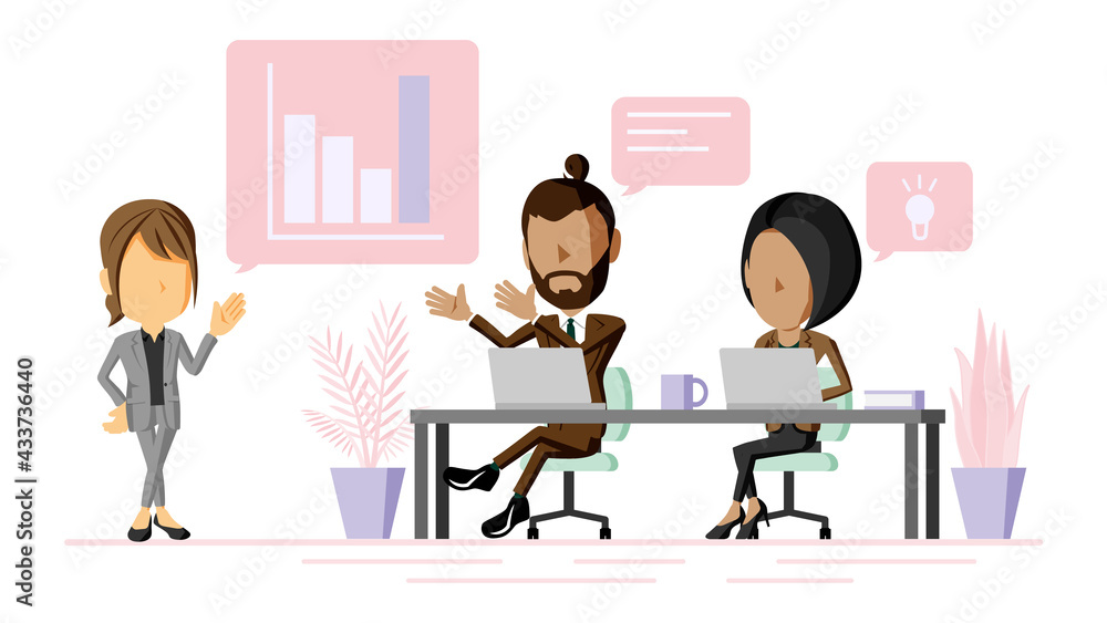 オフィスでミーティングをする人々のイラスト オフィスでミーティングをする人々のイラスト