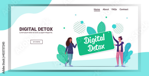 mix race girls holding cellphone with digital detox text on screen women abandoning gadgets