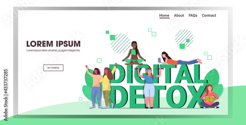 mix race people spending time without devices digital detox healthy lifestyle concept