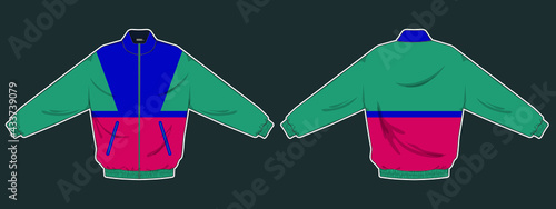 retro vintage windbreaker hoodie jacket template