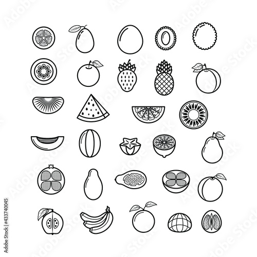 Set Abstract Collection Elements Doodle Food Fruits Orange Pea   Watermelon Apple Vector Design Style Background Illustration