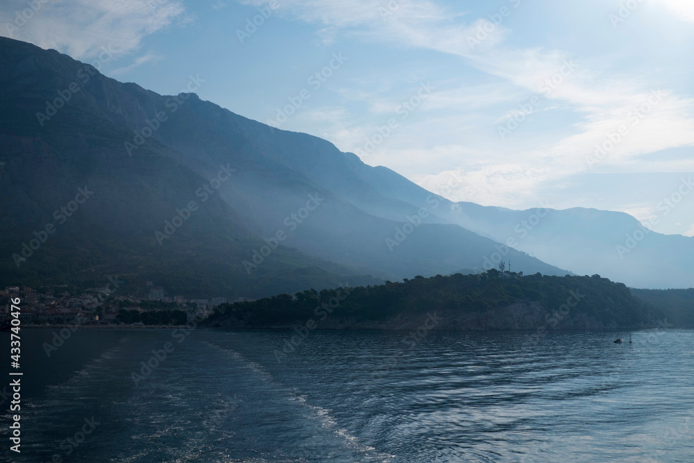 View of the mountainous coast of Croatia from the Adriatic Sea