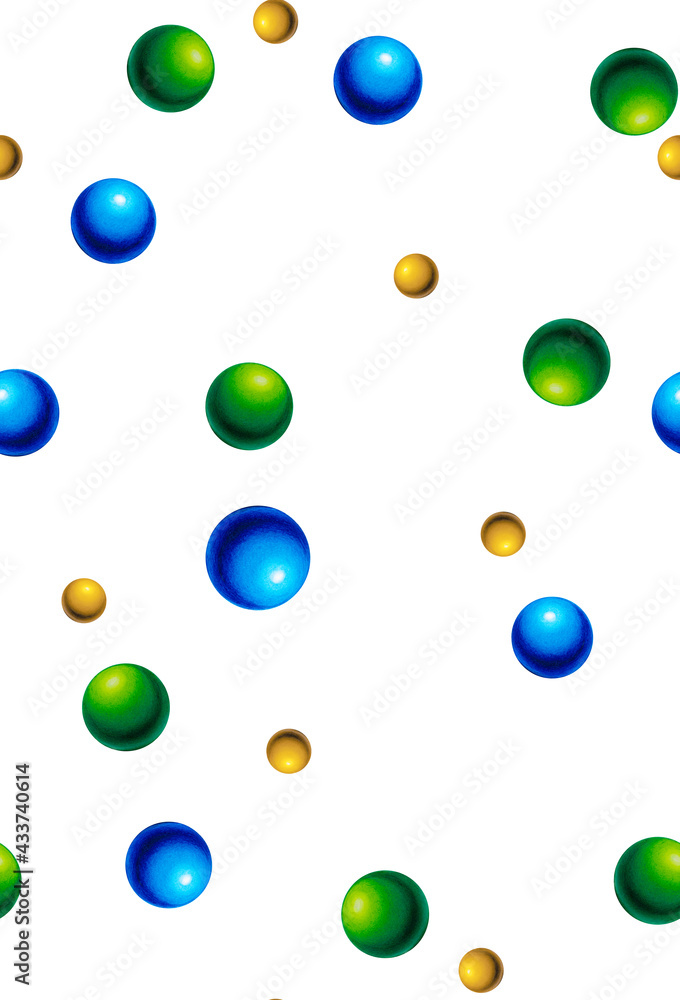 Colored balls background. Colored pencils sphere illustration. Seamless pattern