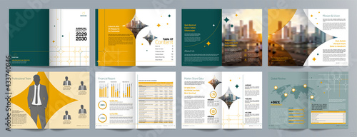 Corporate business presentation guide brochure template, Annual report, 16 page minimalist flat geometric business brochure design template, A4 size.