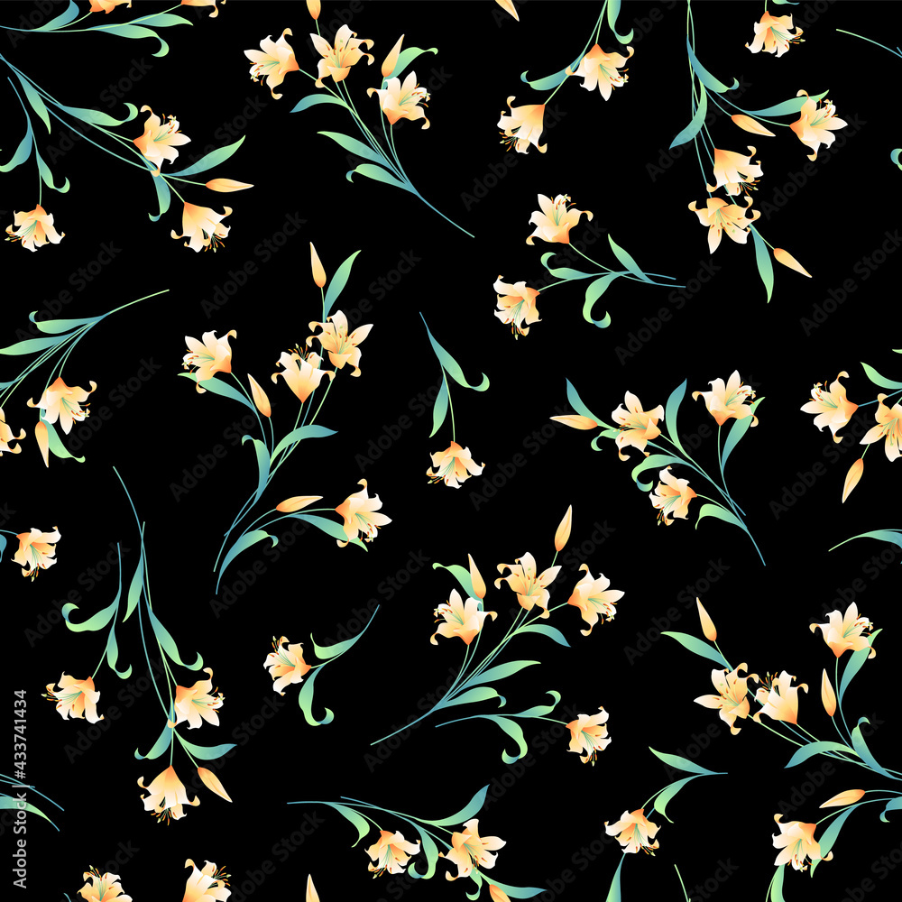 Beautiful Japanese lily seamless illustration pattern,